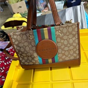 Coach Brown and Multicolor Stripe Shoulder Bag